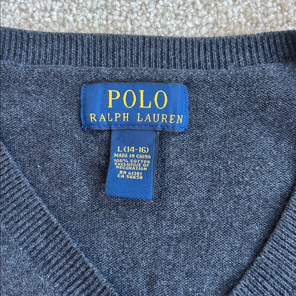 Polo by Ralph Lauren BOYS L 14/16 Charcoal Sweater with Brown Elbow Patches - Picture 4 of 4